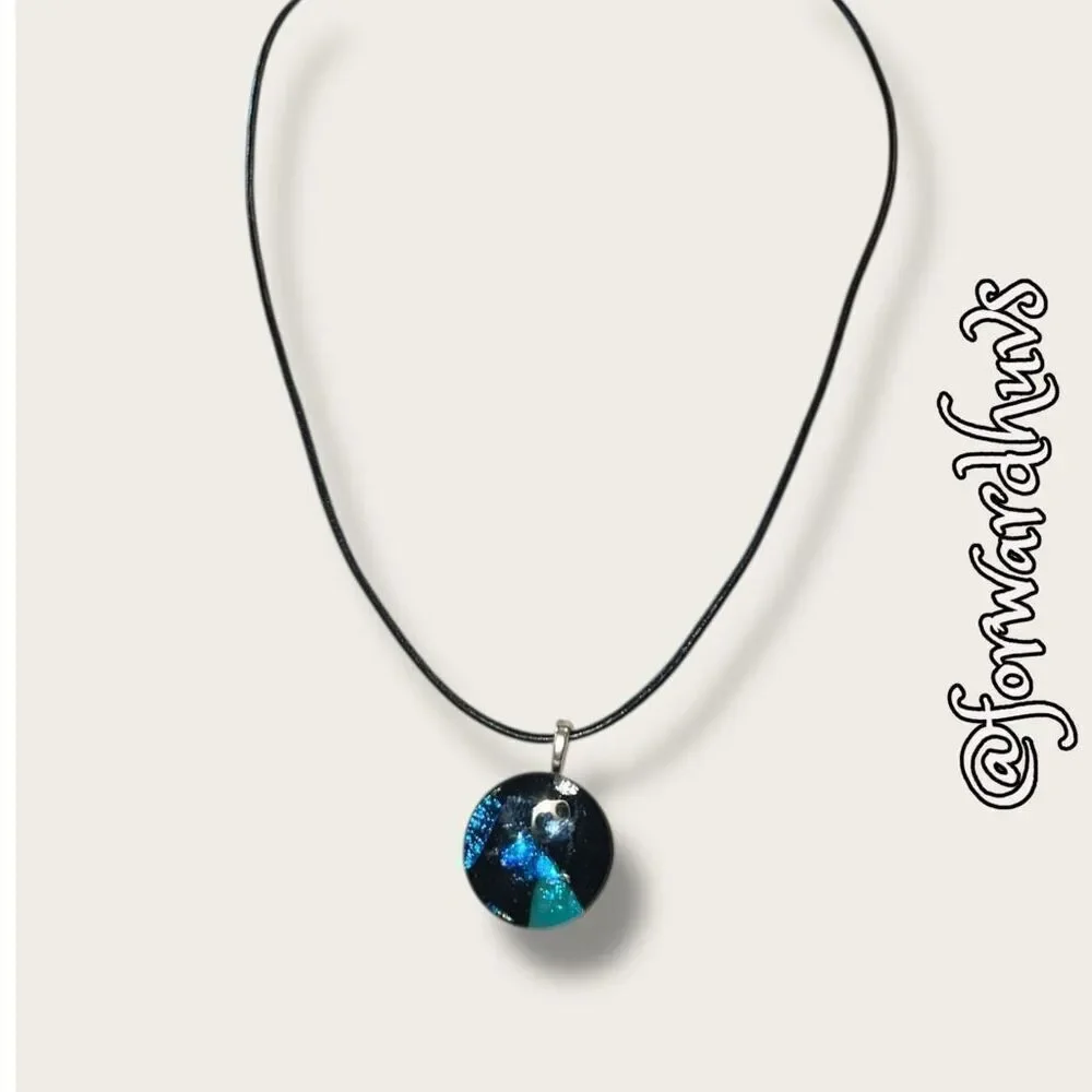Bundle Sale 3 for $15 | 16-Inch Black Faux Leather Necklace with Glass Pendant